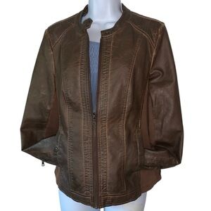 Sebby Brown Faux Leather Zip-up Moto Jacket Size Medium